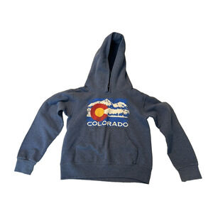 Colorado Flag Mountain Graphic Hoodie Blue Sz Small youth Gorpcore Outdoor